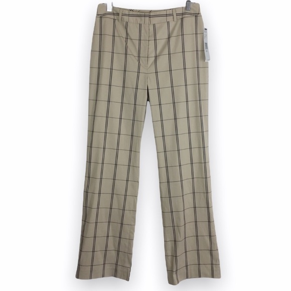NWT Perry Ellis Womens Size 8 Black Tan Beige Windowpane Plaid Dress Work Pants - Picture 1 of 9